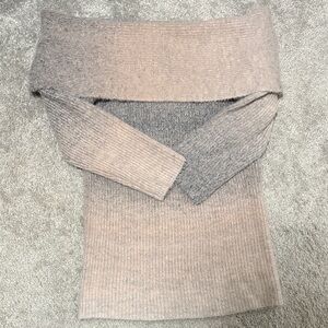 Anthropologie Off-Shoulder Sweater in Tan and Gray